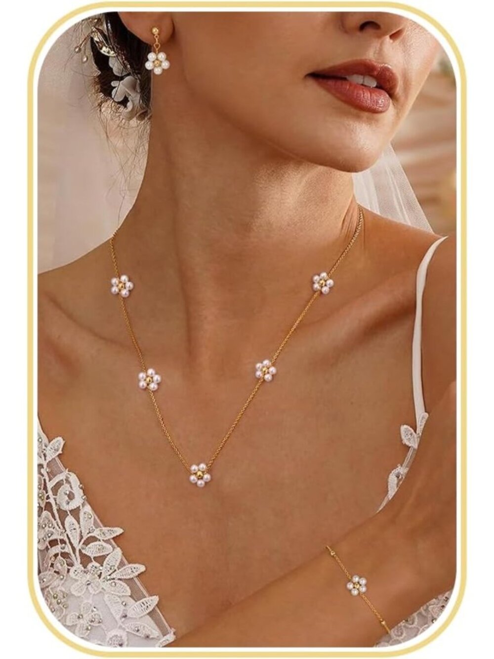 Elegant Pearl Jewelry Set for Women - 14K Gold Plated Necklace & Earrings